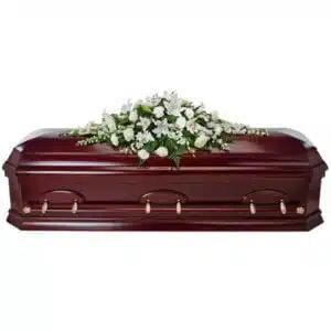 Respectful white funeral casket